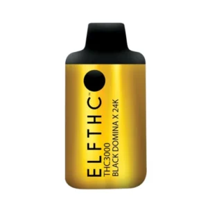 The ELF THC Disposable Vape Bar Black Domina X 24K delivers a balanced, potent experience with smooth vapor, relaxing effects, and a rich flavor profile,