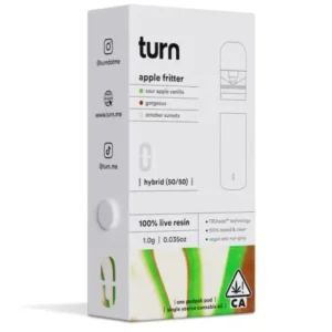 Enjoy the smooth, flavorful Apple Fritter strain with TURN DISPOSABLE .5g Live Resin, offering potent effects and a TURN DISPOSABLE | Apple Fritter