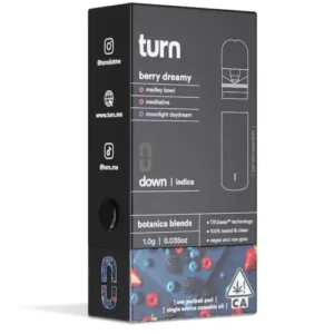 TURN Disposable | Berry Dreamy (Indica) – 1G Pod offers a sweet berry flavor with relaxing, soothing effects, perfect for unwinding after a long day.