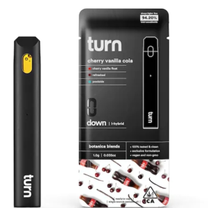 TURN Disposable | Cherry Vanilla Cola (I-Hybrid) – 1GRAM delivers a sweet, smooth flavor with uplifting, relaxing effects for a perfect balance.
