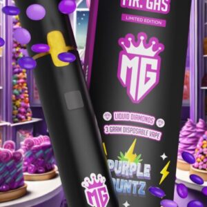 Experience the sweet, fruity flavor of Mr. Gas Purple Runtz 3G Disposable Vape, offering smooth vapor and up to 3,000 puffs of satisfaction.