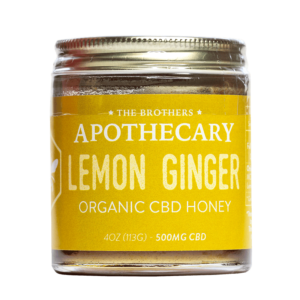 Enjoy the refreshing blend of lemon and ginger with Brothers Apothecary CBD Honey. 500mg CBD for relaxation, digestion, and wellness in 4oz.