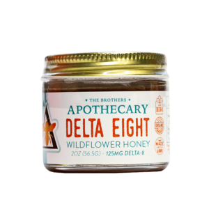 Experience relaxation with Brothers Apothecary Wildflower Delta-8 THC Honey. 125mg of Delta-8 in a 2oz jar for soothing, natural relief.