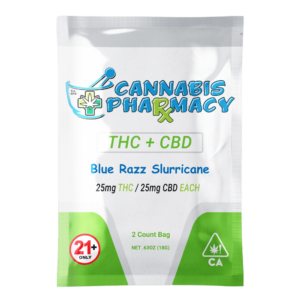 Cannabis Pharmacy 1:1 Delta-9 THC Gummies | 25mg THC & 25mg CBD - Blue Razz Slurricane - 2ct