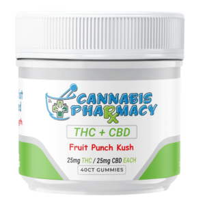 Cannabis Pharmacy 1:1 Delta-9 THC Gummies | 25mg THC & 25mg CBD - Fruit Punch Kush - 40ct