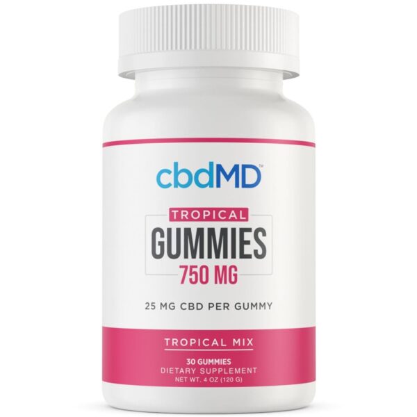 CBDMD Tropical Mix CBD Gummies offer 750mg of broad-spectrum CBD in a delicious tropical flavor, promoting relaxation and overall wellness.