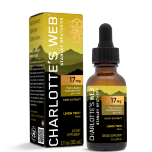Charlotte’s Web Full Spectrum CBD Oil Lemon Twist offers 17mg per serving, 30mL bottle, refreshing flavor, and natural wellness support.