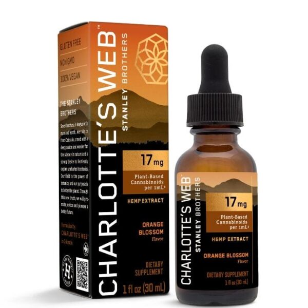 Charlotte’s Web Full Spectrum CBD Oil Orange Blossom offers 17mg CBD per 30mL. Enjoy relaxation, stress relief, and wellness in a refreshing flavor.