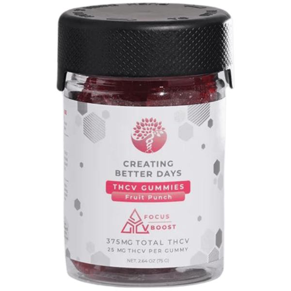 Creating Better Days 25mg THC-V Gummies (375mg - 15ct) offer an energizing, appetite-suppressing experience in a convenient, tasty, and precise dose.