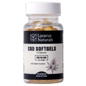 Lazarus Naturals Full Spectrum CBD Softgels (200mg, 40ct) offer a convenient, high-potency option for managing pain, anxiety, and overall wellness naturally.
