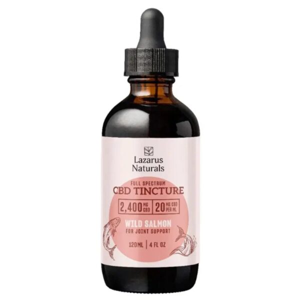 Lazarus Naturals Pet CBD Tincture (2400mg) in Wild Salmon flavor supports joint health, mobility, and comfort for pets with natural, effective ingredients.