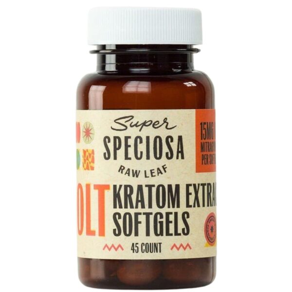 Super Speciosa Jolt Kratom Extract Softgels (45ct) provide a convenient, potent energy boost with precise dosing for enhanced focus and clarity.
