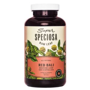 Super Speciosa Red Bali Kratom Capsules (320ct) offer calming, stress-relieving effects in a convenient, bulk format for regular Kratom users.
