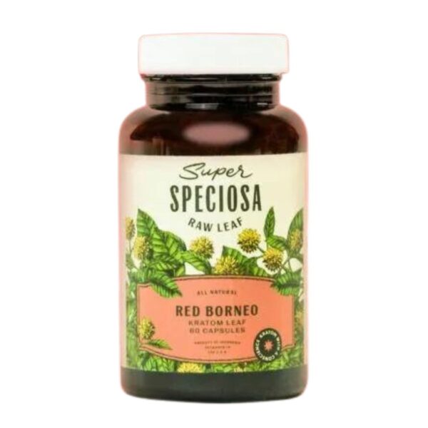Super Speciosa Red Borneo Kratom Capsules (60ct) offer a convenient, relaxing Kratom experience, providing calm, relief, and enhanced well-being in each dose.