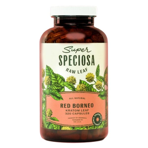 Super Speciosa Red Borneo Kratom Capsules offer 320ct of high-quality, potent kratom for relaxation, stress relief, and consistent effects.