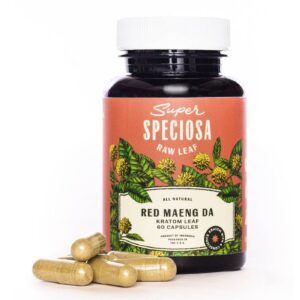 Super Speciosa Red Maeng Da Kratom Capsules (60ct) offer a balanced blend of relaxation and energy-boosting effects in a convenient, easy-to-dose format.