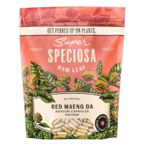 Super Speciosa Red Maeng Da Kratom Capsules (1000ct) provide a potent, long-lasting supply of energizing and relaxing effects in bulk.
