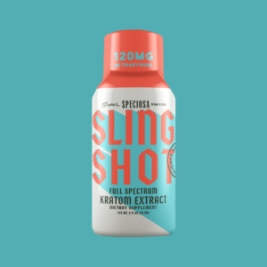 Super Speciosa's Slingshot Kratom Shot delivers 60mg MIT for a powerful, focused energy boost, enhancing mood and motivation on the go.