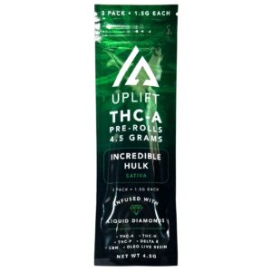 Uplift | THCA Pre Rolls - Incredible Hulk | 1.5g - Sativa Liquid Diamonds Pre Roll - 3 Pack