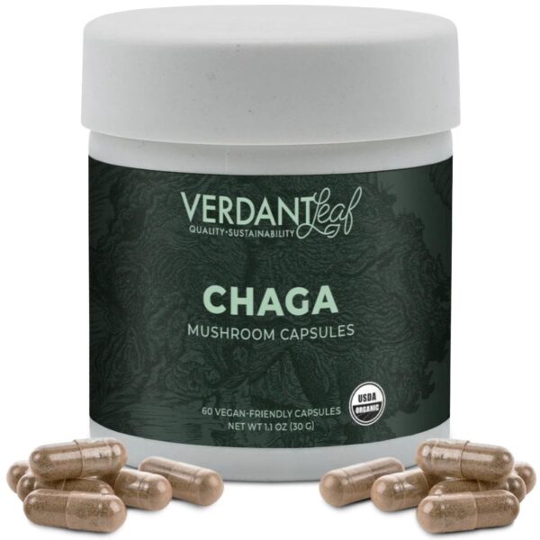 Support immunity and wellness with Verdant Leaf Chaga Mushroom Capsules. 60ct of powerful, antioxidant-rich nootropics for overall vitality and balance.