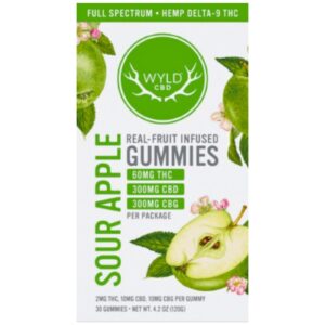 WYLD | Sour Apple Gummies | 2mg Delta-9 THC + 10mg CBD + 10mg CBG | - 10 Count