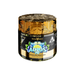 Experience deep relaxation with Muha Meds Adios MF Indica – potent, flavorful flower perfect for stress, sleep, and pain.